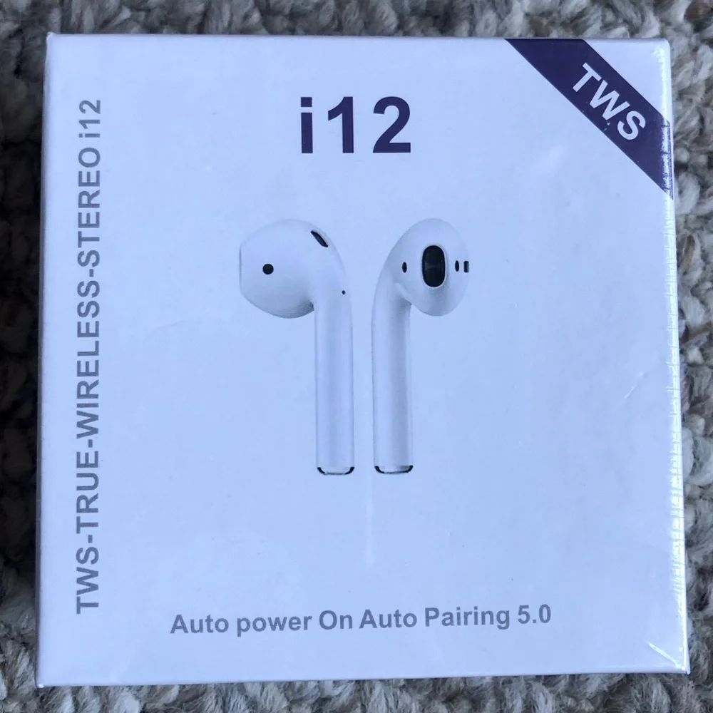 New TWS True Wireless Stereo i12 Earbuds White Auto Pairing 5.0 Auto Power On